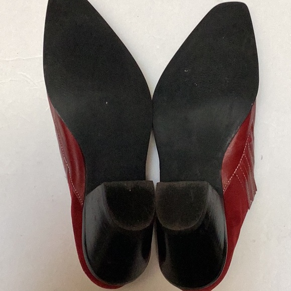 Coldwater Creek Red Leather Suede Point Square Toe Western Ankle Boot Shoes 10 - Picture 7 of 12
